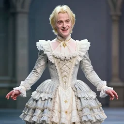 Voldemort in a frilly dress rather happy with himself