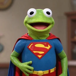 film still of Kermit the frog as Superman in Superman, 4k