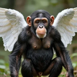 spectacled chimp with angelic wings, highly detailed, 8 k, masterpiece, super resolution.