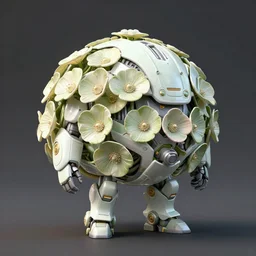 futuristic couroupita guianensis mecha cannon ball tree body, sepals forming helmet, floral details, couroupita, 8 k hd resolution, barbatos gundam with floral inlay, bandai box art, star wars, makoto kobayashi, frank gehry, raymond swanland