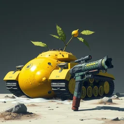 giant lemon tank and gun, artstation
