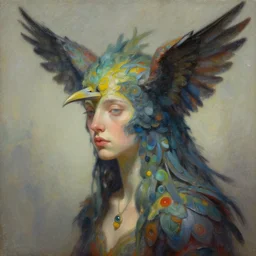 a detailed painting of a person with bird traits by Andrew Ferez, cgsociety, fantasy art, biomorphic, mystical, whimsical