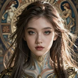 beautiful and holy and divine young heroine portrait like twice tzuyu+smoky eyes+front face with light flowing hair, ultradetail face, art and illustration by tian zi and craig mullins and WLOP and alphonse mucha, fantasy, intricate complexity, human structure, human anatomy, fantasy character concept,  watermark, blurry, hyperrealism 8k