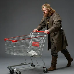 prince rurik pushing a shopping trolley ultra realistic, concept art, intricate details, cinematic, highly detailed