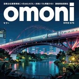 1 9 7 9 omni magazine cover of train bridge going above a park in osaka at night. cyberpunk style by vincent di fate