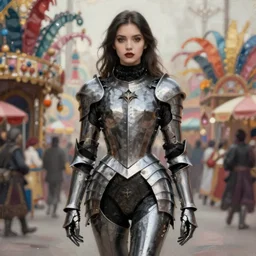 full armor female in sophisticated tight curvy gothic, soft painting of a curiosities graceful vibrant carnival composition, perfectly detailed linework, symmetrical accurate intricate sensual features, highly detailed, artstation, sharp focus, tom bagshaw