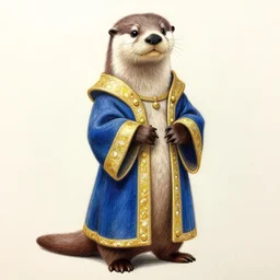 master furry artist pastel pencil drawing full body portrait character study of the anthro male anthropomorphic otter fursona animal person wearing royal robes