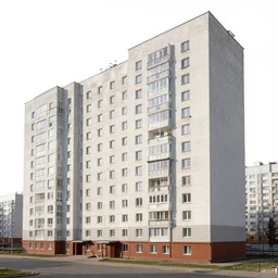 soviet apartment building stands at russian suburbs