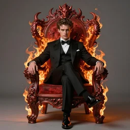 tom ellis ( lucifer ) portrait sitting in burning chair, fantasy, intricate devilish designs, elegant, highly detailed, sharp focus, art by artgerm and greg rutkowski and wlop