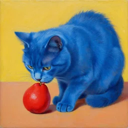 blue cat eating red sable painting by eddie mendoza, greg rutkowski