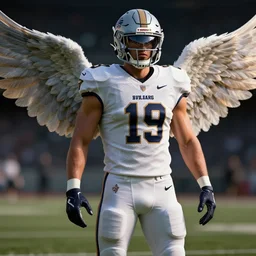 american football player with wings, photorealistic, cinematic still, 8 k, ultra detailed, 3 d render, unreal engine