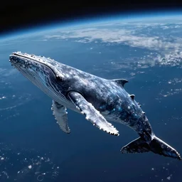 high quality photo of big whale floating in space, photorealism, 8k, rendered by unreal engine