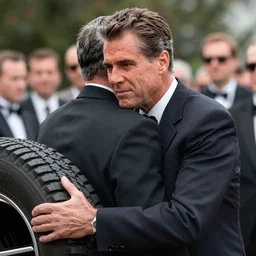 award winning photograph of Richard Nixon hugging a car tire
