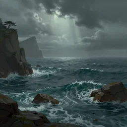 digital matte fantasy seascape, artstation, behance, 4 k by greg rutkowski, lisa frank
