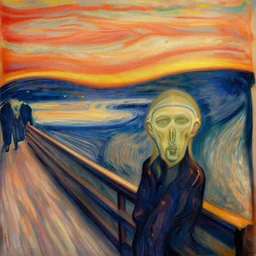 epic digital art, realistic, extreme detail, by edvard munch of artistic form coming into being as two elements are successfully fused.