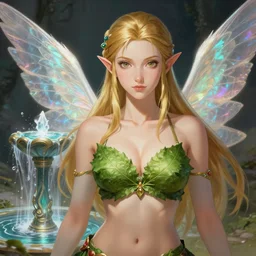 seductive legend of zelda great fairy fountain side portrait, big leaf bra, iridescent wings, highly detailed, d & d, fantasy, highly detailed, digital painting, trending on artstation, concept art, sharp focus, illustration, art by artgerm and greg rutkowski and fuji choko and viktoria gavrilenko and hoang lap