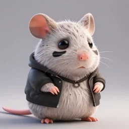 anthropomorphic depressed rat, looking sad, wearing black face paint and emo clothes, slightly chubby, detailed, 3d render, 4k, pixar