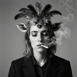 photographic portrait max ernst sad woman giraffe feathers face cigarette smoke
