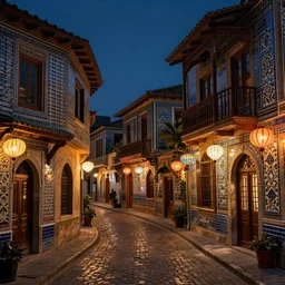 winding street at midnight in a very old very beautiful city by ford madox brown  and Nicholas Roerich and jean delville, glowing paper lanterns, strong dramatic cinematic lighting , ornate tiled architecture, lost civilizations, smooth, sharp focus, extremely detailed
