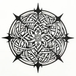 a circular vector tattoo design. art nouveau, celtic knots, spiky, curvilinear, recursive.