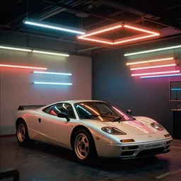 stylized poser of a single 1973 Citroen ((McLaren F1)), thick neon lights, ektachrome photograph, volumetric lighting, f8 aperture, cinematic Eastman 5384 film