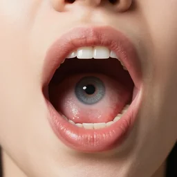 close up photo of open female mouth with eye ball inside, 4 k, high quality, perfect details, sharp, photo of a year winner