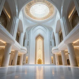 futuristic mosque interior, symmetrical, photorealistic