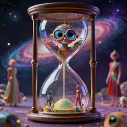 colorful utopian Galaxy, raf simons fashion couture, intricately detailed tiny humanoid inside an hourglass in the style of Emiliano Ponzi and  Chris Ware, futuristic 1990s contemporary art, sci-fi,eye glass, inside view, humanoid pov, intricate artwork by Tooth Wu and wlop and beeple, octane render, trending on artstation, greg rutkowski very coherent symmetrical artwork, depth field, unreal engine, cinematic, hyper realism, high detail, octane cinema 4D render, A24 cinematography, 8k