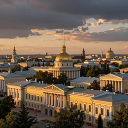 Ancient Neoclassical Town at sunset. By Konstantin Razumov, highly detailded