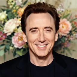portrait study of smiling, loving nicholas cage with floral background, flowers bouquet, by karol bak, artgerm, moebius, elena masci, tom bagshaw, giuseppe arcimboldo, android jones : : portrait, illustration, photorealism, hyperrealism, surrealism, negative space, intricate detail, line work
