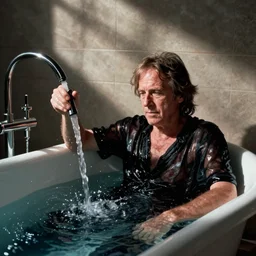 roger waters in a bathtub trying to find the exact right water