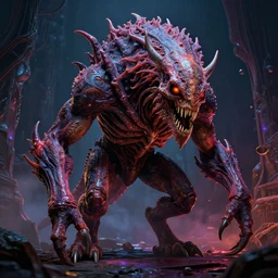 photorealistic eldritch deathclaw in the style of michael whelan and gustave dore. hyperdetailed photorealism, 1 0 8 megapixels, amazing depth, high resolution, 3 d shading, 3 d finalrender, 3 d cinematic lighting, glowing rich colors, psychedelic overtones, artstation concept art.