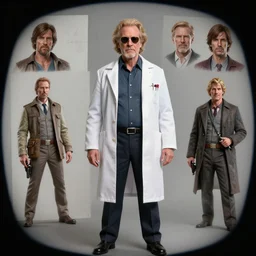doctor emmet brown, character sheet, concept design, contrast, hot toys, kim jung gi, greg rutkowski, zabrocki, karlkka, jayison devadas, trending on artstation, 8 k, ultra wide angle, pincushion lens effect