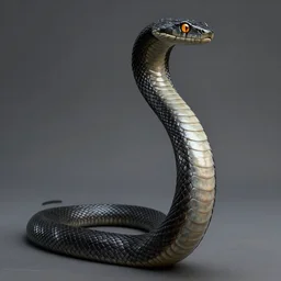 snake human hybrid, chest up human lower half snake. full body shot, long slender body, snake tail for leg, black scales, bright amber eyes, chest covered in scales, scales on her chest, formless brests, flat chest, smileing nright, cinematographic shot, artstation, haahn trinh, naga