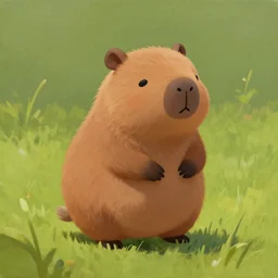 a painting of a cute brown animal in a field by rj palmer. matte painting. concept art.