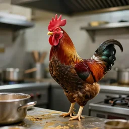 photo of a rooster working in a chinese restaurant kitchens