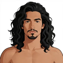 illustration of a handsome!! man with long black curly hair, tan skin, anchor goatee | wearing a cowboy hat | art by hirohiko araki & jean giraud & artgerm & jack kirby