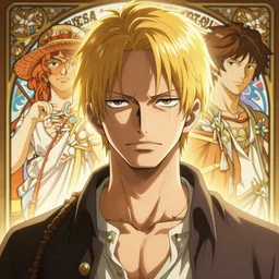 highly detailed vfx portrait of a blond young man by eiichiro oda, makoto shinkai, alphonse mucha, sharp focus, art by artgerm and greg rutkowski!, backlit, harsh overhead sunlight, detailed,