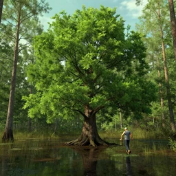 🍺💪🚶‍♂️🌳  a beautiful living tree in the middle of a swamp, digital Art, Greg rutkowski, Trending artstation, cinematic
