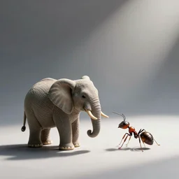 a really tiny elephant next to an ant