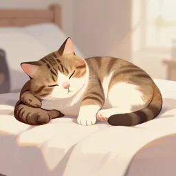 cat sleeping in bed, digital art