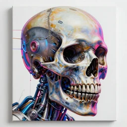 basquiat skull mechanical hydraulics neon highlights painting, intricate details, 3 d, octane 8 k