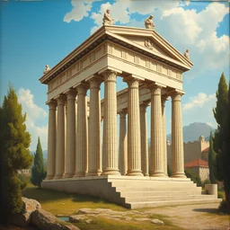 a renaissance oil painting of a greek temple