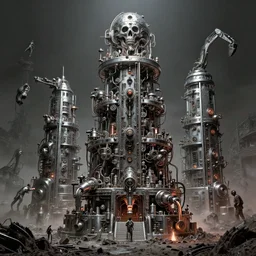 airbrush of 1 1 horrifying chromed machines in tiers, all mainframe and medical, filthy, putrid chrome dip, insane speed of excavating planet grave, by wayne d barlowe, boris vallejo, geof darrow, stefano tamburini, torch light, muted colors, epic, hyper detailed, awe inspiring, award winning horror, hyper realism, cinematic, neon