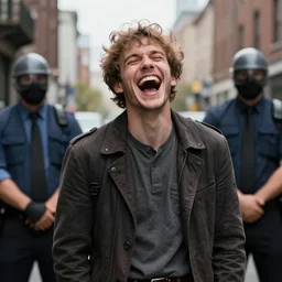 finlay hysterically laughing at the ai generated image while getting arrested