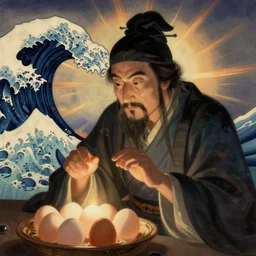 Pensive Wizard Examining Eggs, by Hokusai.