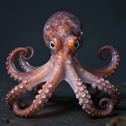 closeup studio photograph of a octopus looking menacingly into the camera, dramatic lighting, edited in photoshop