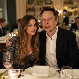 elon musk on a date with his girlfriend at a romantic restaurant