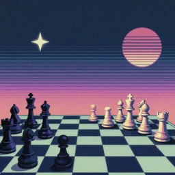 surreal chess, 80s style synthwave, lofi, matte colors, in the aesthetic of Jeff easley, digital art