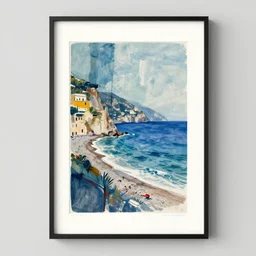 abstract, art print, lithography, sorrento beach, italy
